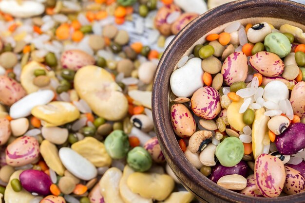 The Dried foods mixed raw legumes background