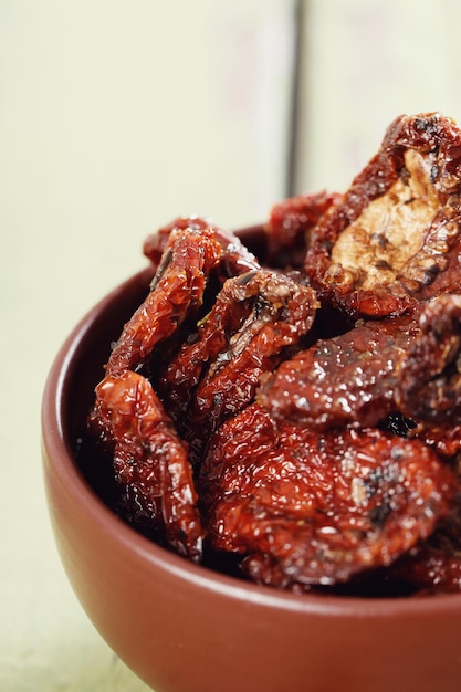 Dried and fried tomatoes in a bowl