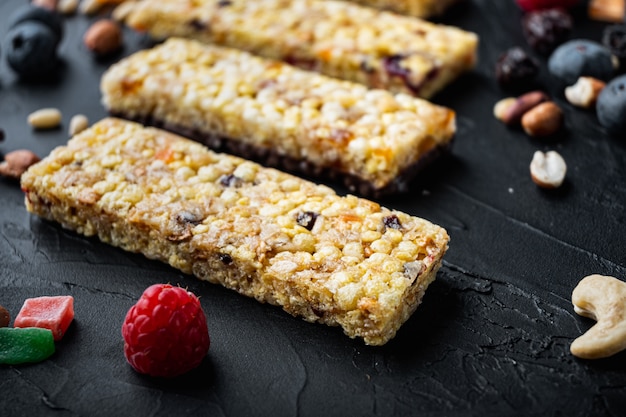 Dried fruits energy bars with various ingredients