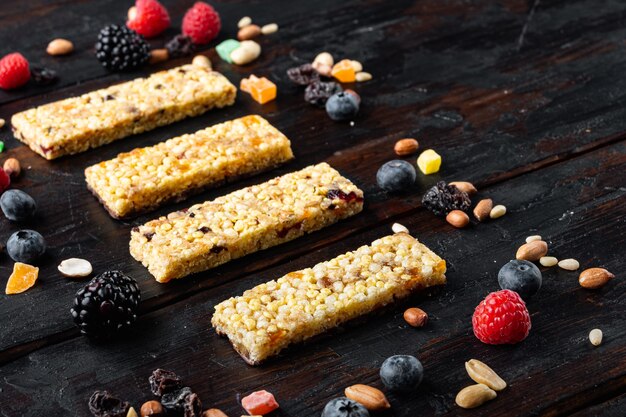 Dried fruits energy bars with various ingredients