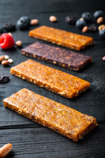 Dried fruits energy bars with various ingredients