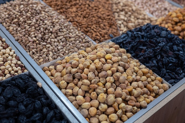 Dried fruits and nuts on local food market