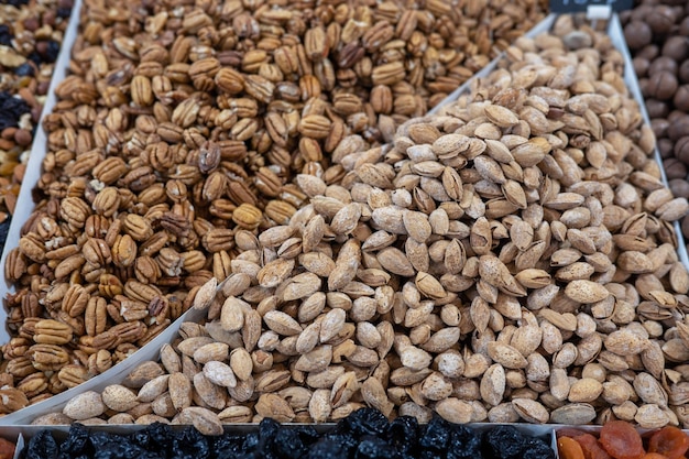 Dried fruits and nuts on local food market