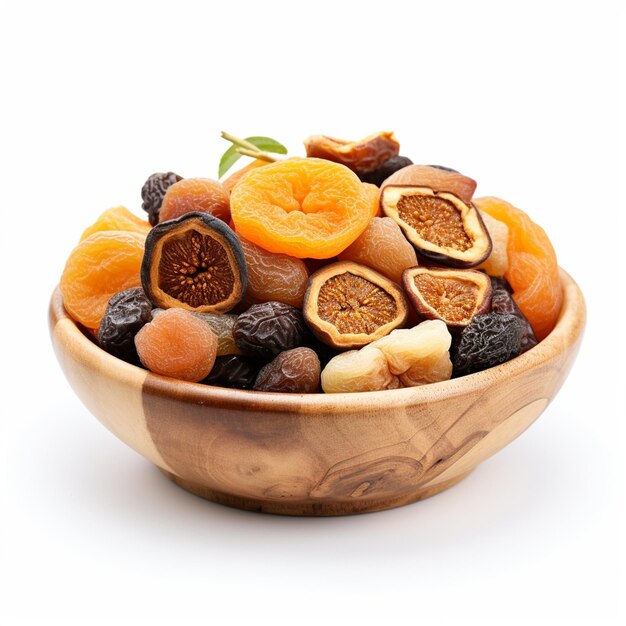 Dried fruits and nuts on white background