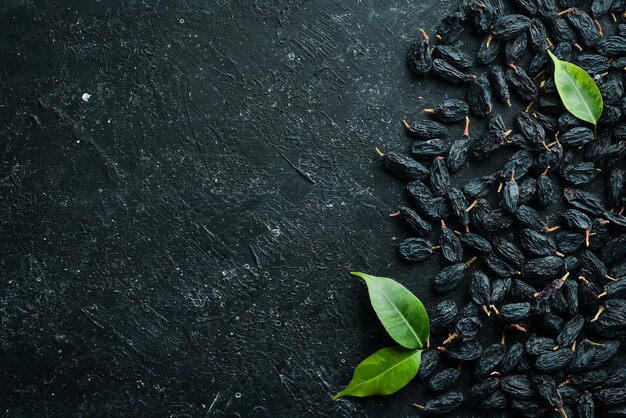 Dried fruits Raisins made of blue grapes Top view