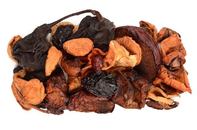 Dried fruits on white background