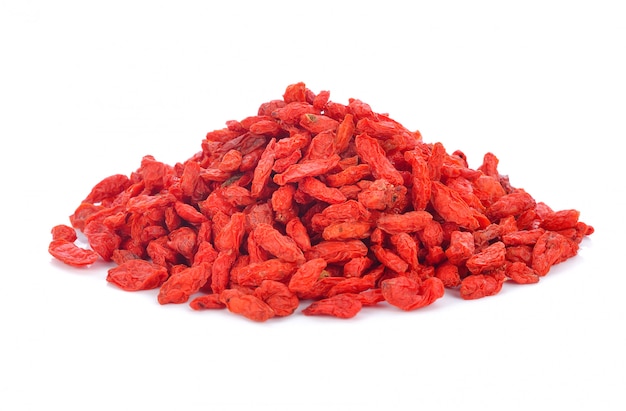 Dried goji berries on white background