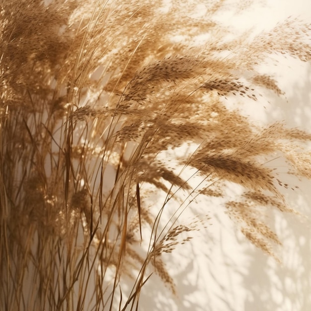 Photo dried grass in a vase against a white wall generative ai