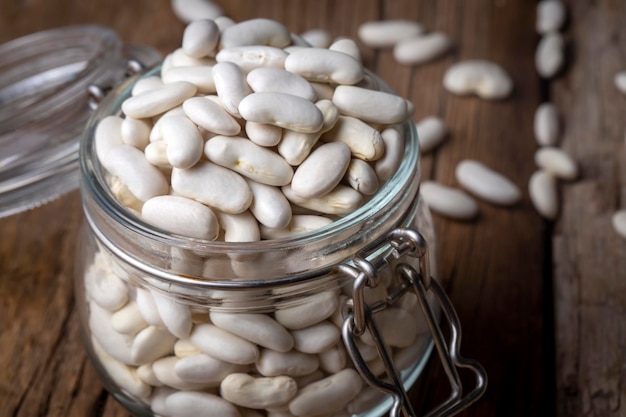 Dried haricot bean on the wooden background