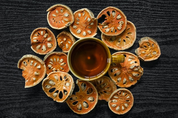 Dried herbs and dried bael fruit