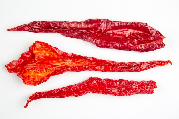 Dried hot red pepper on a white