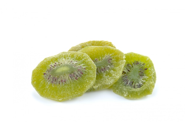 Dried kiwi slices isolated on white