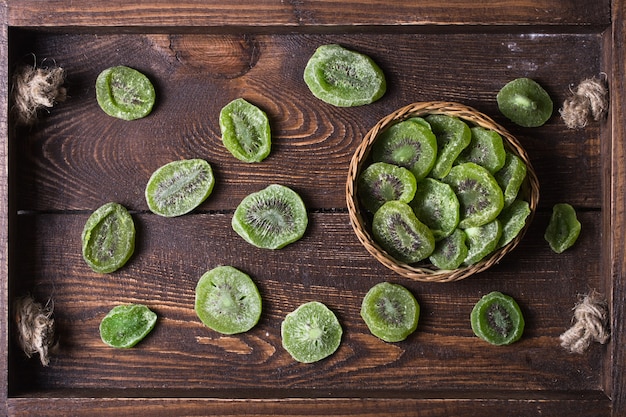 Dried kiwi on wooden