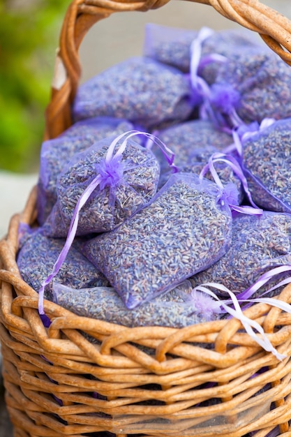 Dried lavender sachets basket