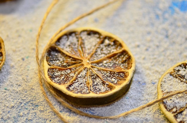 Dried lime on a wooden table