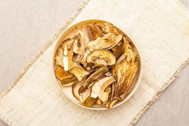 Dried mushrooms in a bowl