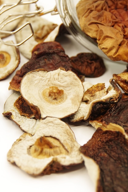Dried mushrooms isolated on a white.
