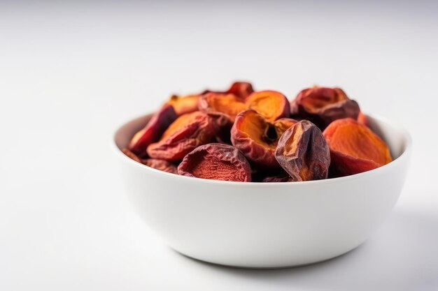 Dried Nectarines In A White Bowl On A White Background Generative AI