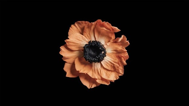 Dried orange ranunculus flower on a black background