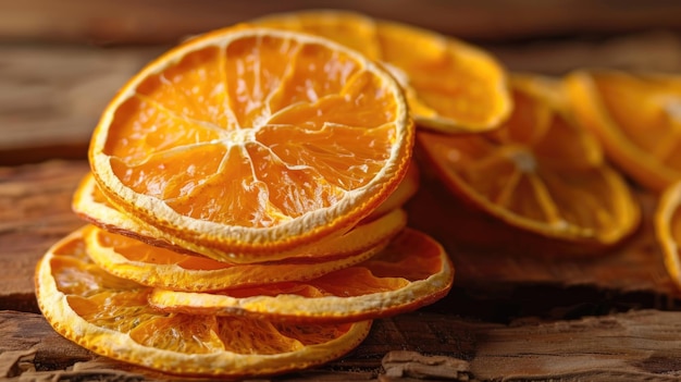나무판 에 쌓인 건조 한 오렌지 조각