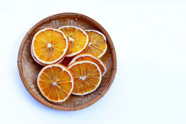 Dried orange slices on white