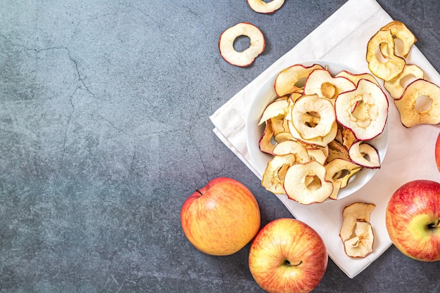 Dried organic apple slice chips top view