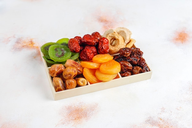 Dried organic fruits assortment.