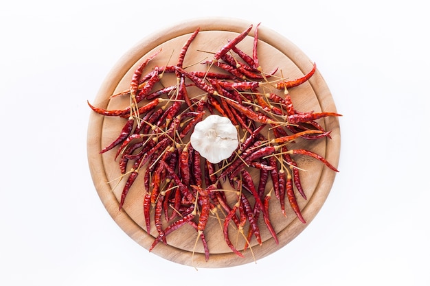 Dried peppers and garlic for cooking.