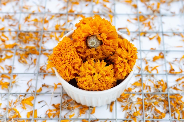 Dried petals of marigold flower