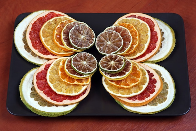 Dried pieces of citrus fruit in a plate
