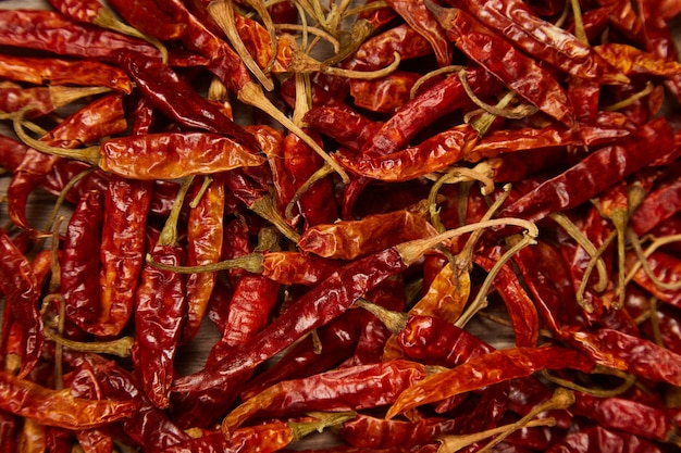 Dried red chili pepper close up full frame