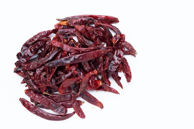 Dried red chili pepper  on white background.