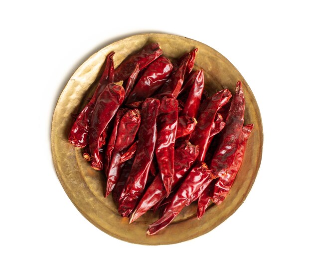 Dried Red Chili Peppers on White Background