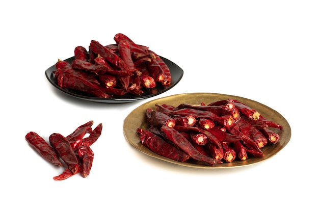 Dried Red Chili Peppers on White Background