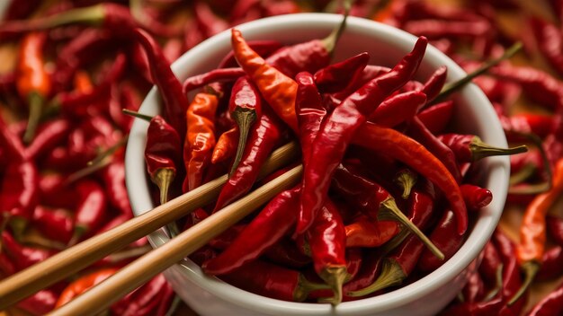 Dried red chilli in white small bowl