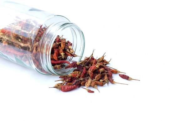 Dried red chilly isolated on white for spicy taste