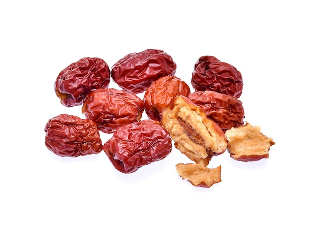 Dried red date or Chinese jujube on white background