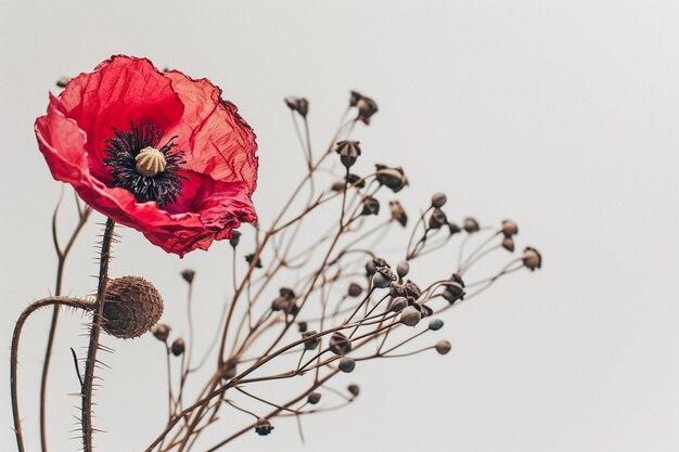 Foto rosa rossa secca su sfondo bianco