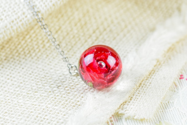 Dried rose in crystal clear resin pendant necklace, pendant with a real rose, 