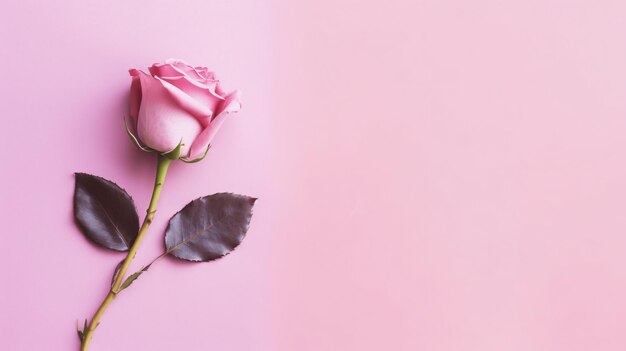 Dried rose flower on pink background