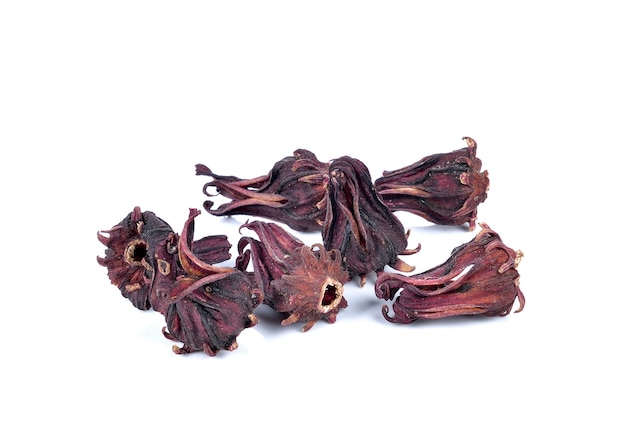 Photo dried roselle isolated on the white.