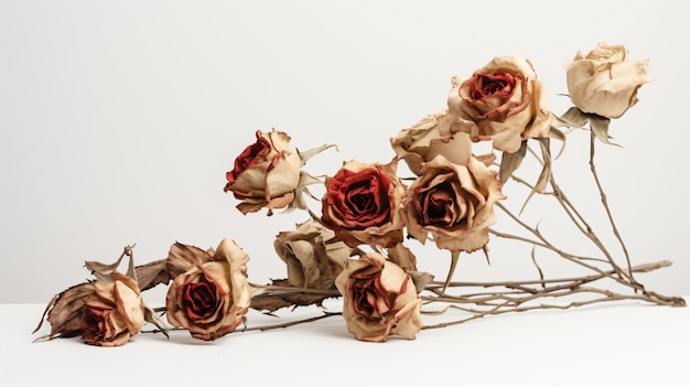 Photo dried roses on white