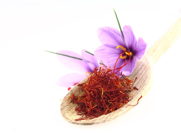 Dried saffron spice and Saffron flowers