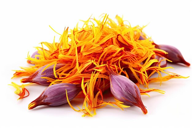 Dried Saffron with Saffron Flowers On White Background