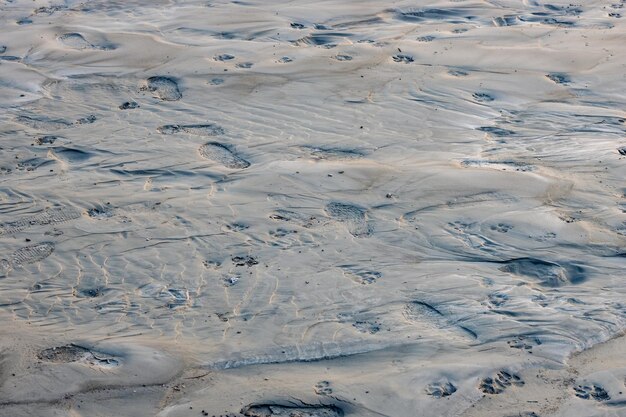 Dried sand land with footprint near the sea