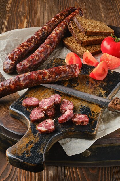 Dried sausage made of venison spicy meat and lard