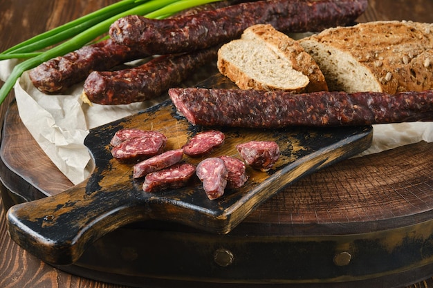 Dried sausage made of venison and turkey spicy meat