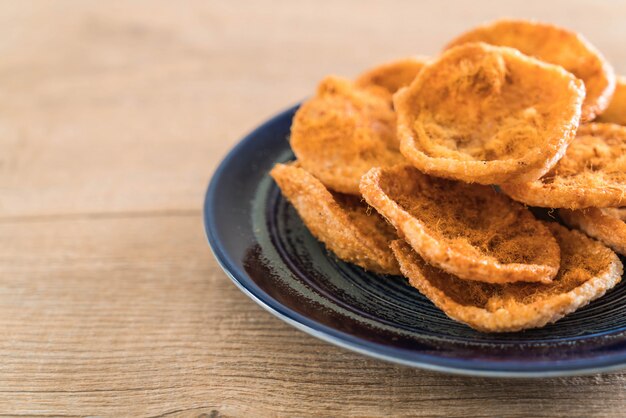 dried shredded pork on rice cracker