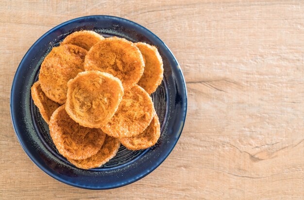 dried shredded pork on rice cracker