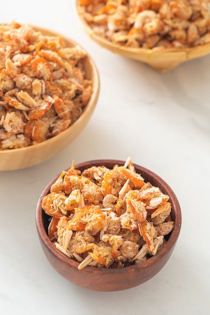 dried shrimps or dried salted prawn in bowl